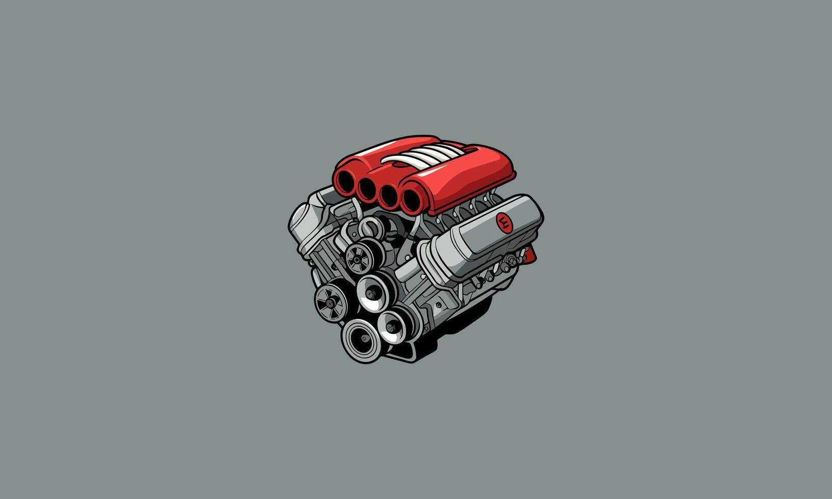 Detailed illustration of a powerful red car engine. vector
