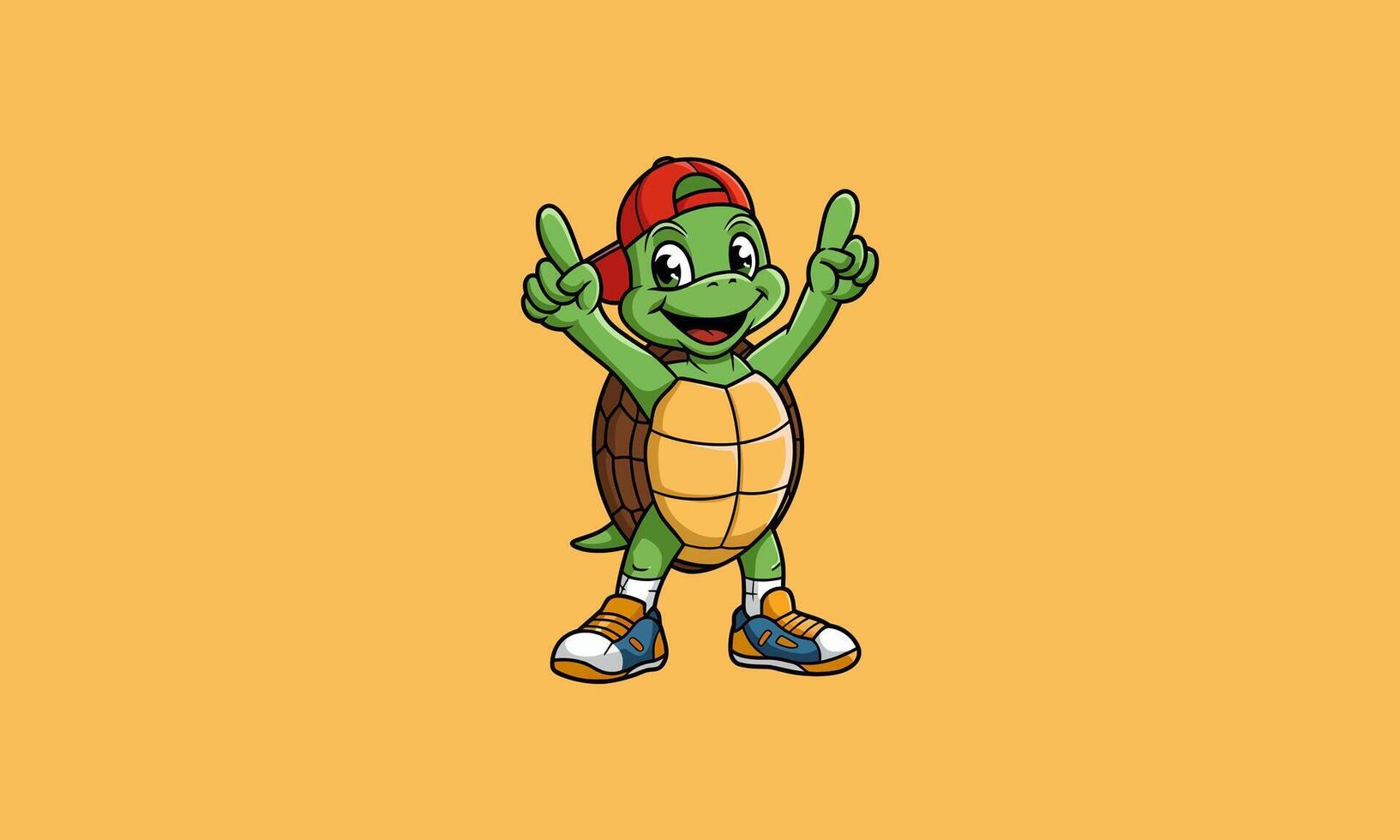 Cheerful cartoon turtle with cap and sneakers. vector