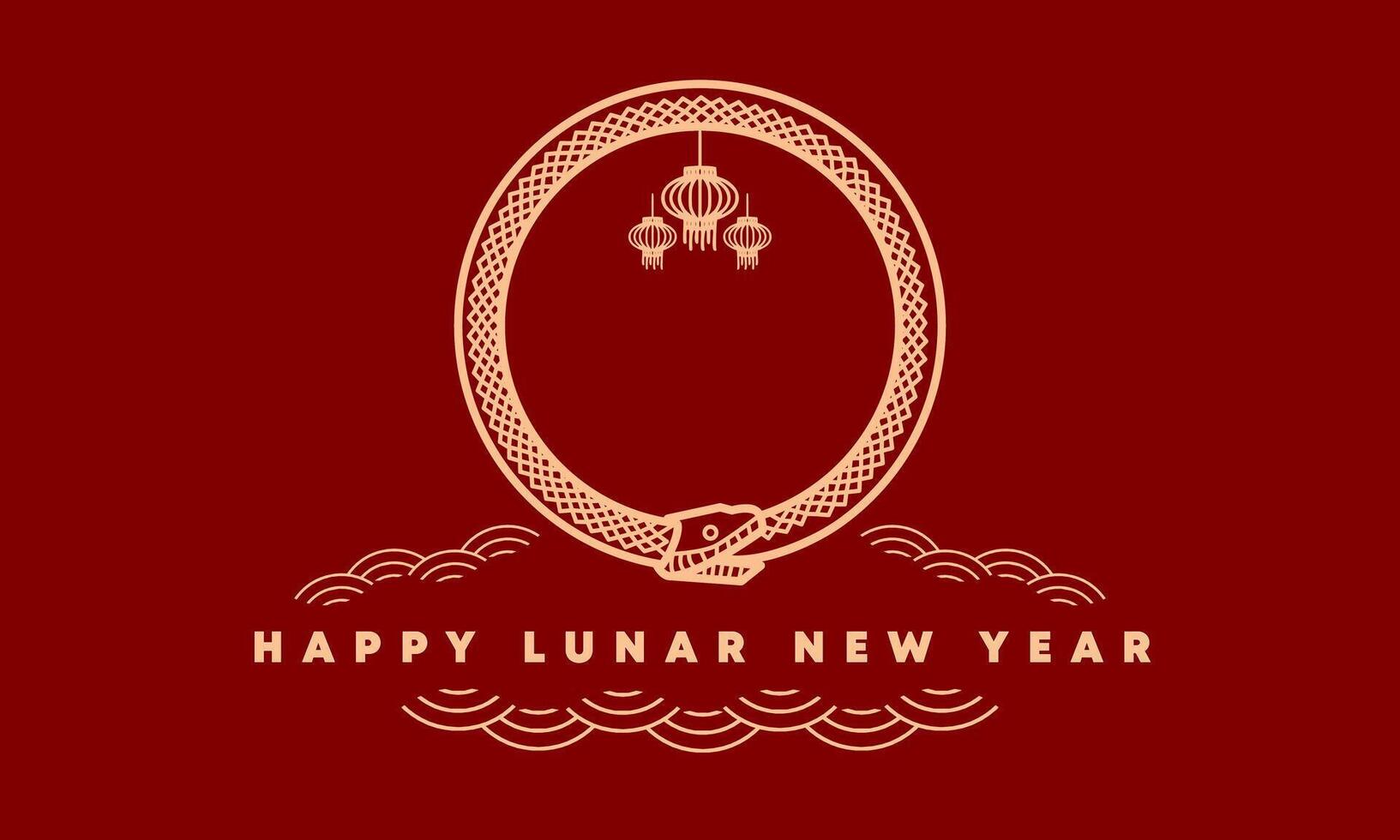 Happy Chinese or Lunar new year greeting of Year of Snake, ornament for Imlek background banner concept with Ouroboros symbol which represents the harmony of contrary forces vector