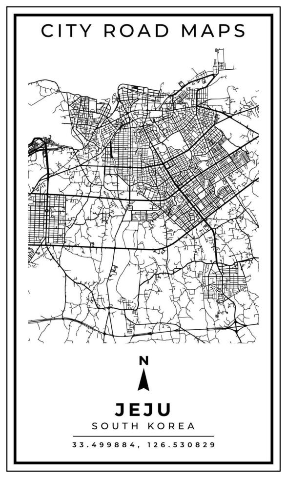 Monochrome Line Art Map of Jeju jo City South Korea, Illustration and home decoration vector