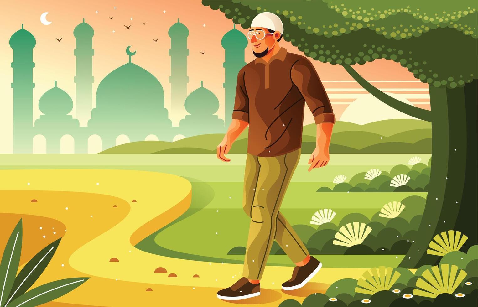 Muslim Going to Mosque Illustration vector
