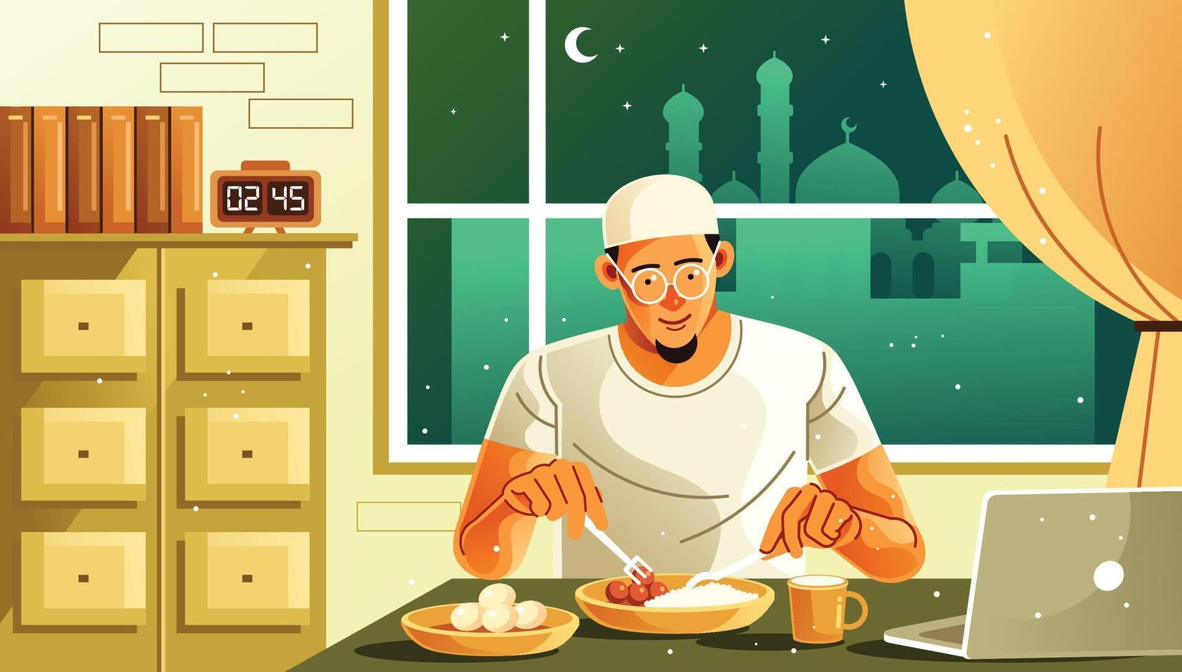 A Muslim's Sahur in Ramadan Illustration vector
