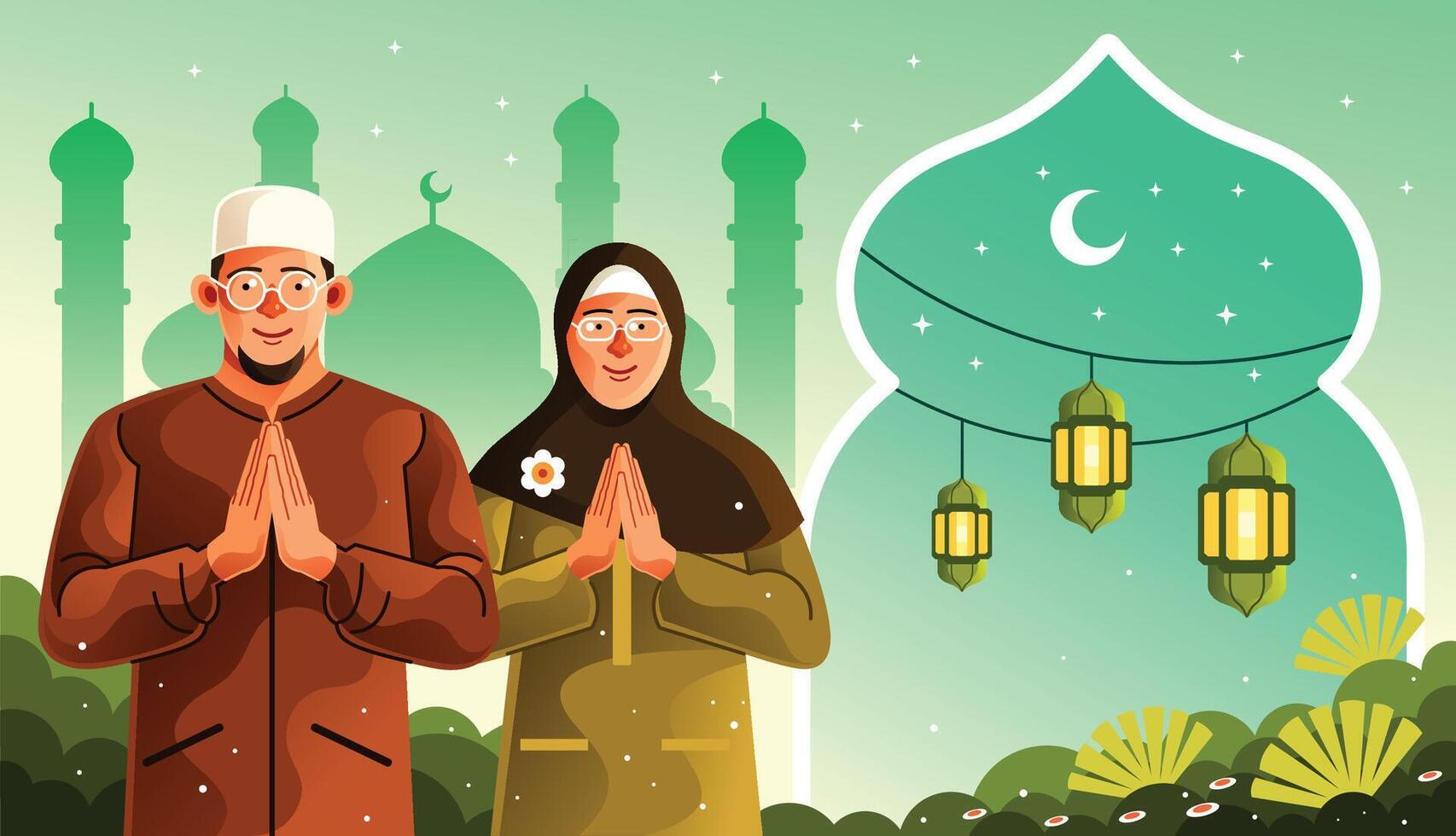 Eid Greetings from Muslim Couple Illustration vector