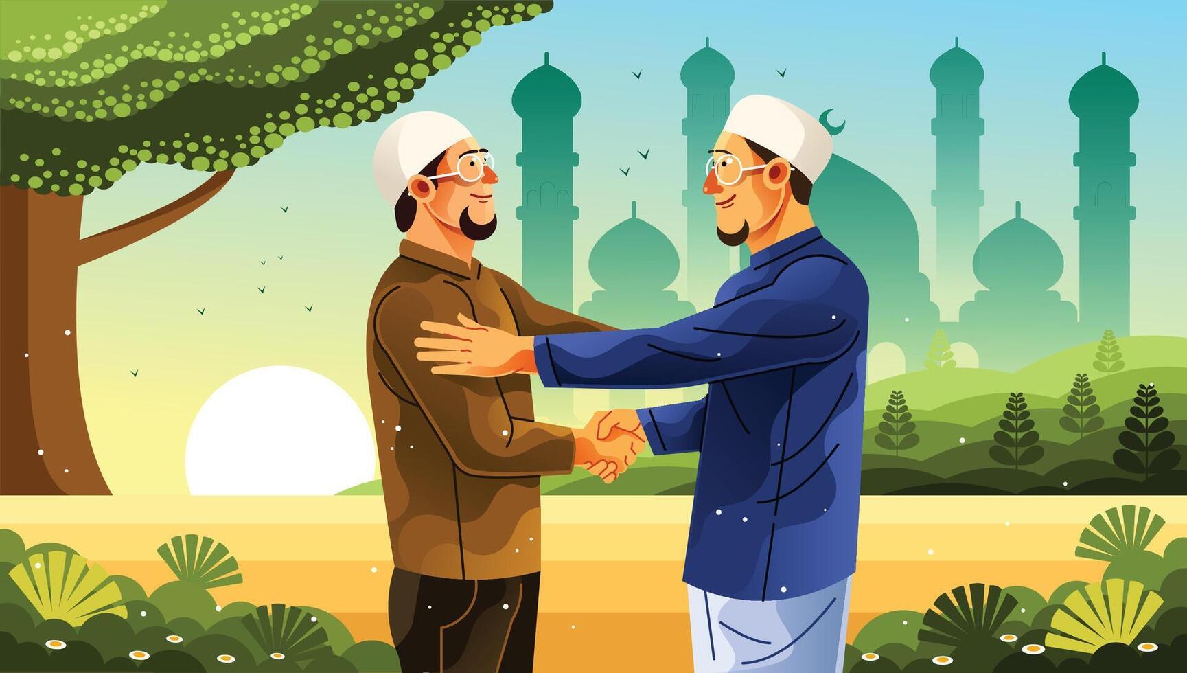 Celebrating Eid al-Fitr with Friend Illustration vector