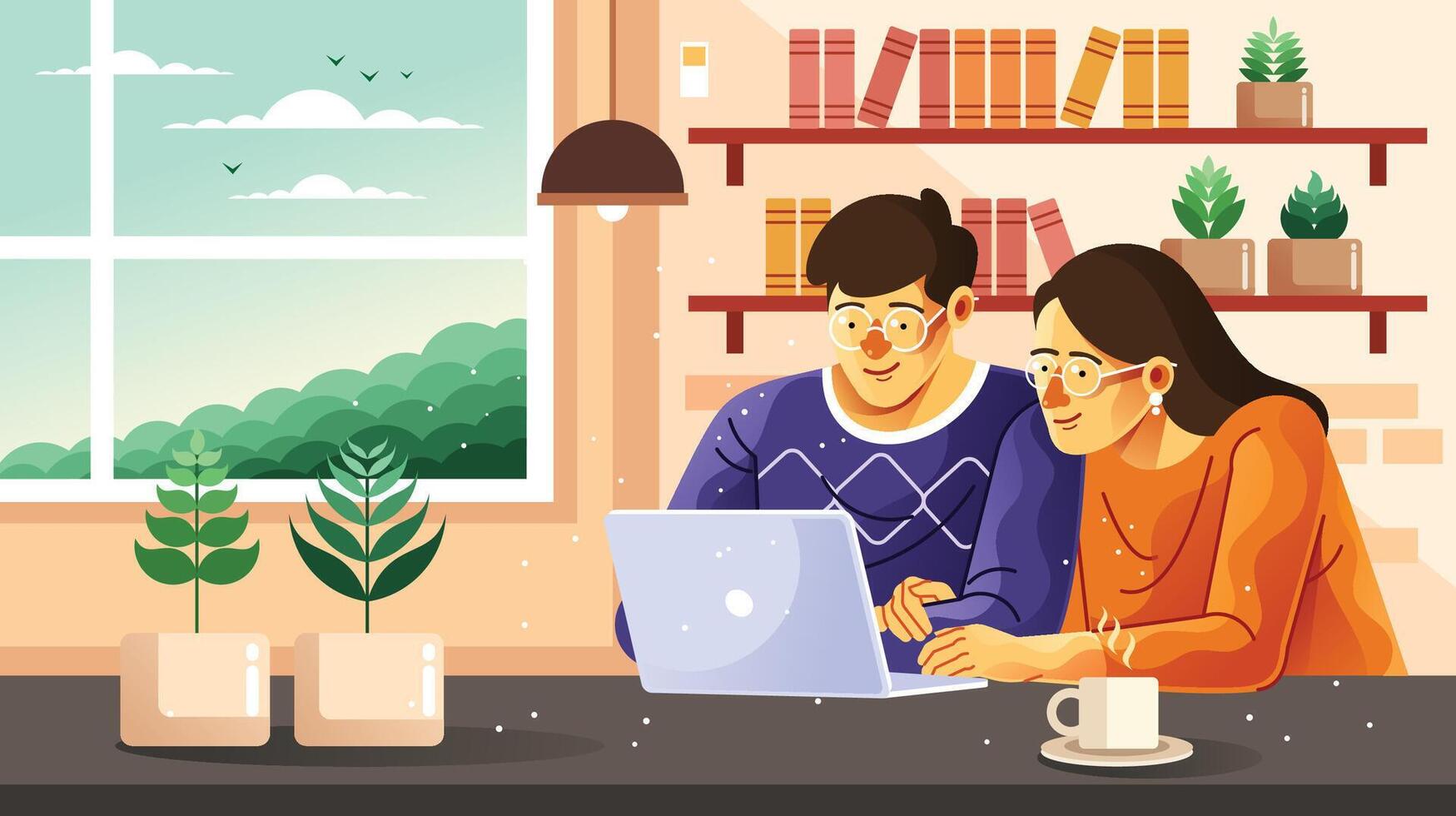Wife and Husband Working Together Illustration vector