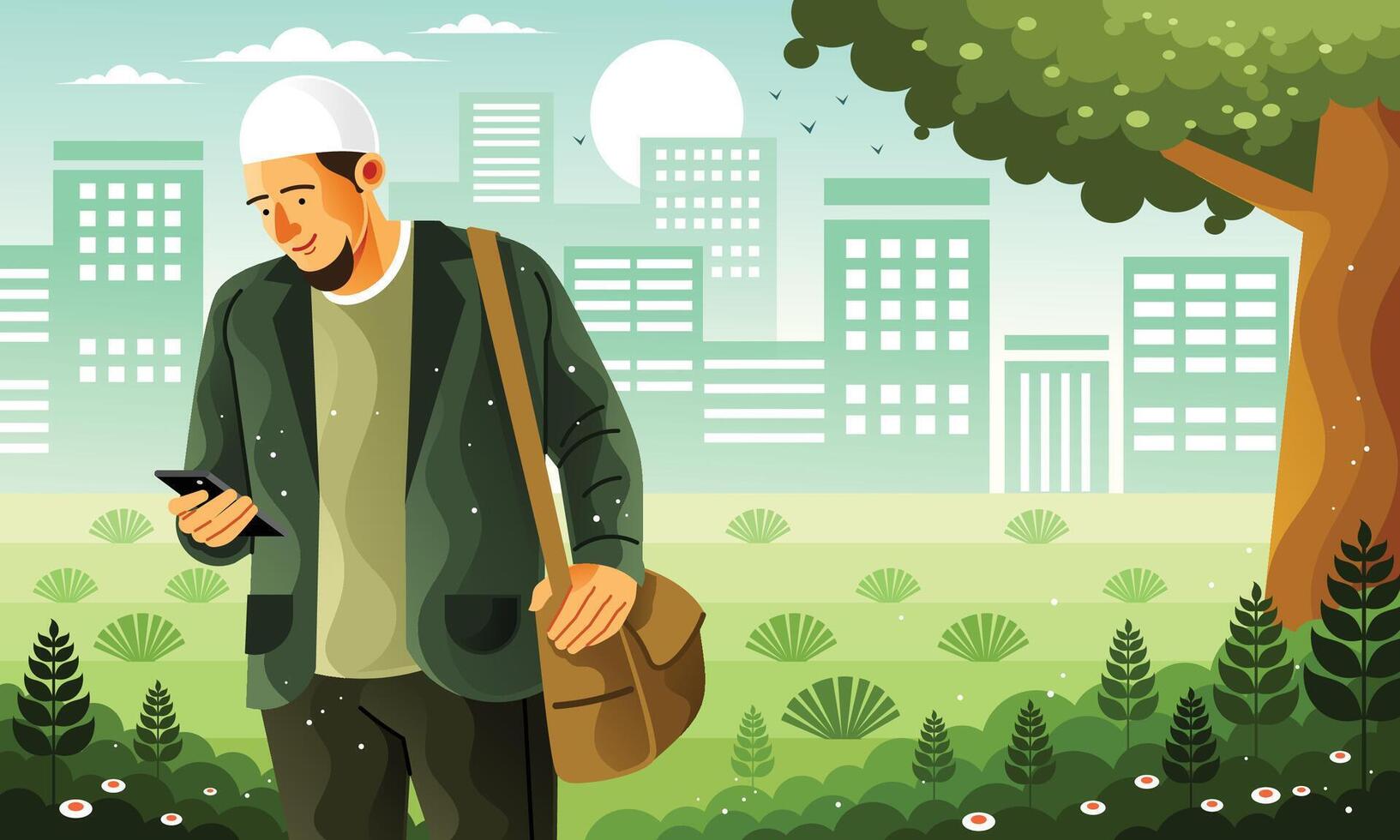 Muslim Man on Smartphone Illustration vector