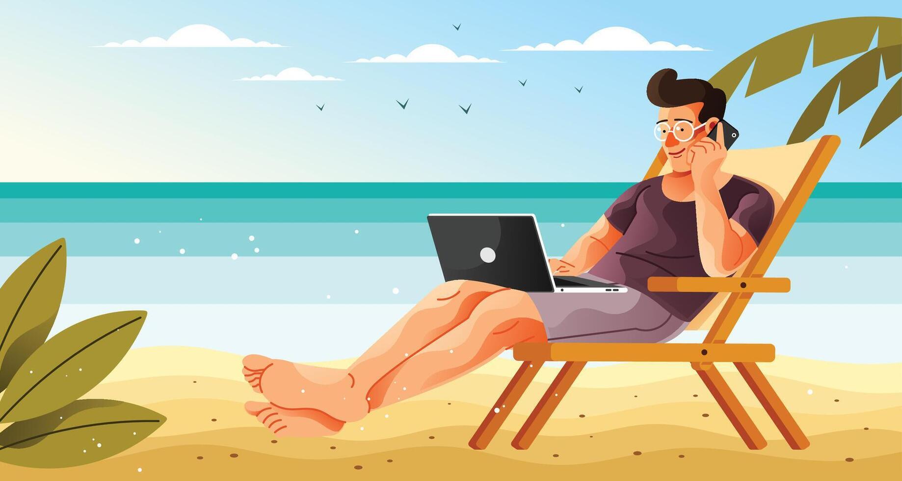 Remote Working in the Beach Illustration vector