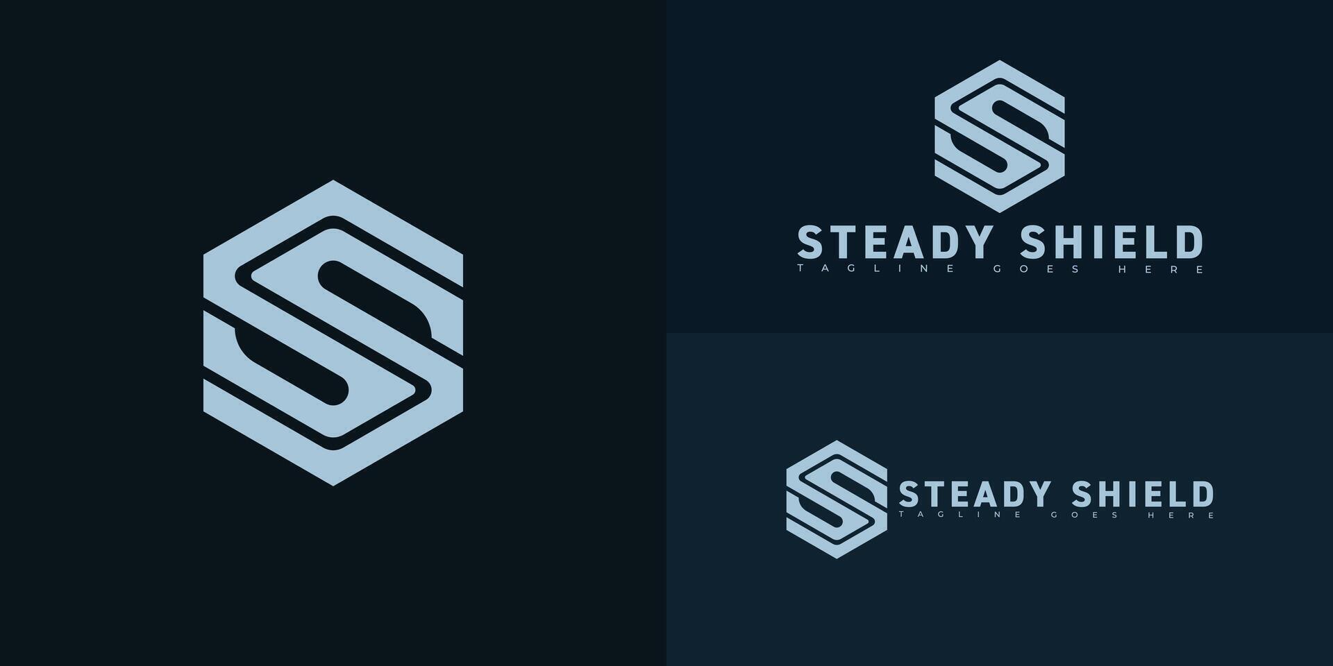 Modern initial hexagon letter S or SS logo in soft blue color isolated on multiple background colors. The logo is suitable for maintenance programs for mechanical equipment logo design vector