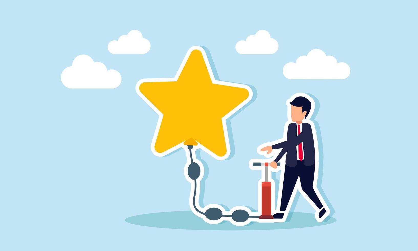 businessman pumping a star to make it bigger, illustration of efforts to improve business quality and rating for a successful business vector