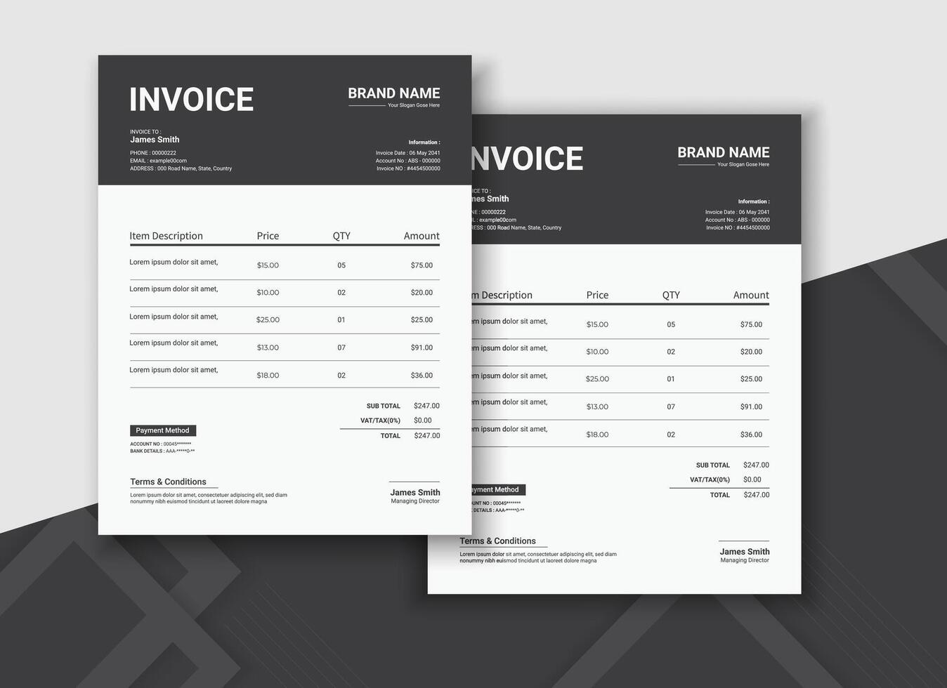 Minimalist creative modern business invoice template. Business stationery payment agreement template . Corporate business invoice vector