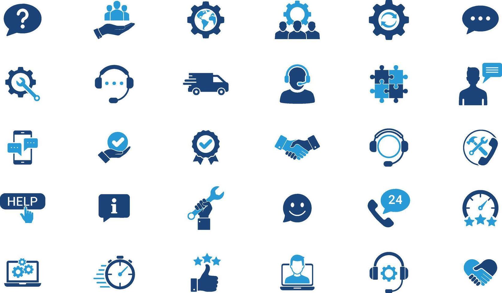 A set of 30 Customer Service Icon sets, Support, Helpdesk, and Solutions. including support, helpdesk, technical assistance, and communication. Illustration vector