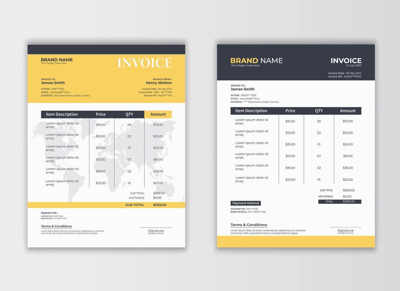 Elegant business invoice template design. Modern business invoice illustration. Money receipt or bill payment agreement template layout vector