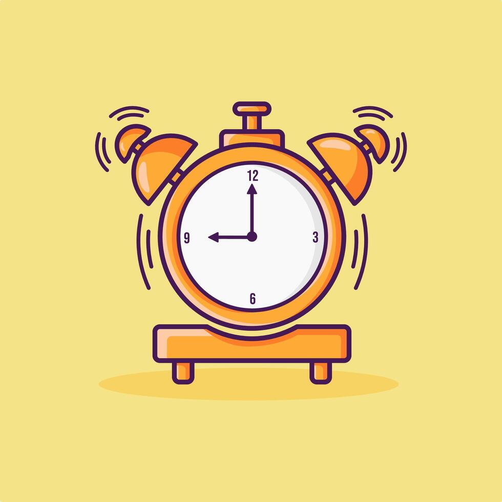 Alarm clock icon illustration designed in orange color flat cartoon style. The alarm clock sounds. Wake Up Time. vector