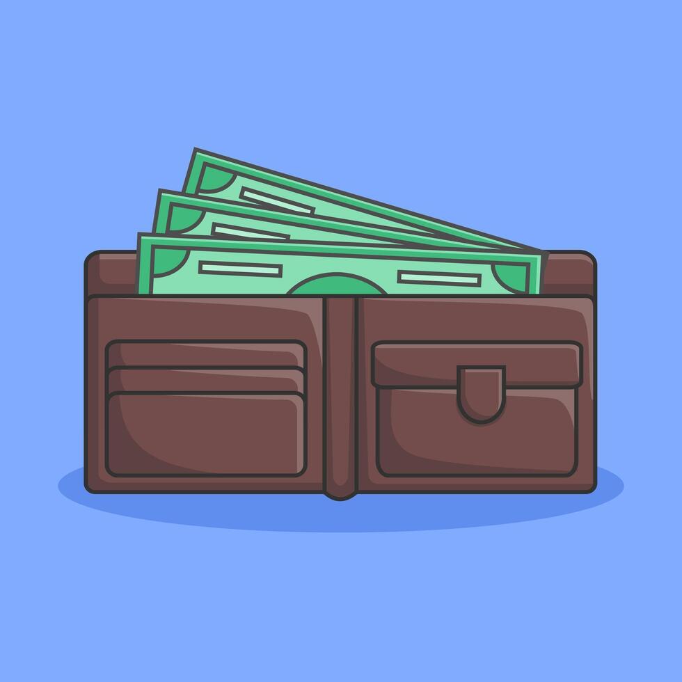 Banknote and wallet icon designed in flat cartoon style isolated on blue background. illustration of financial concept. Money wallets. vector
