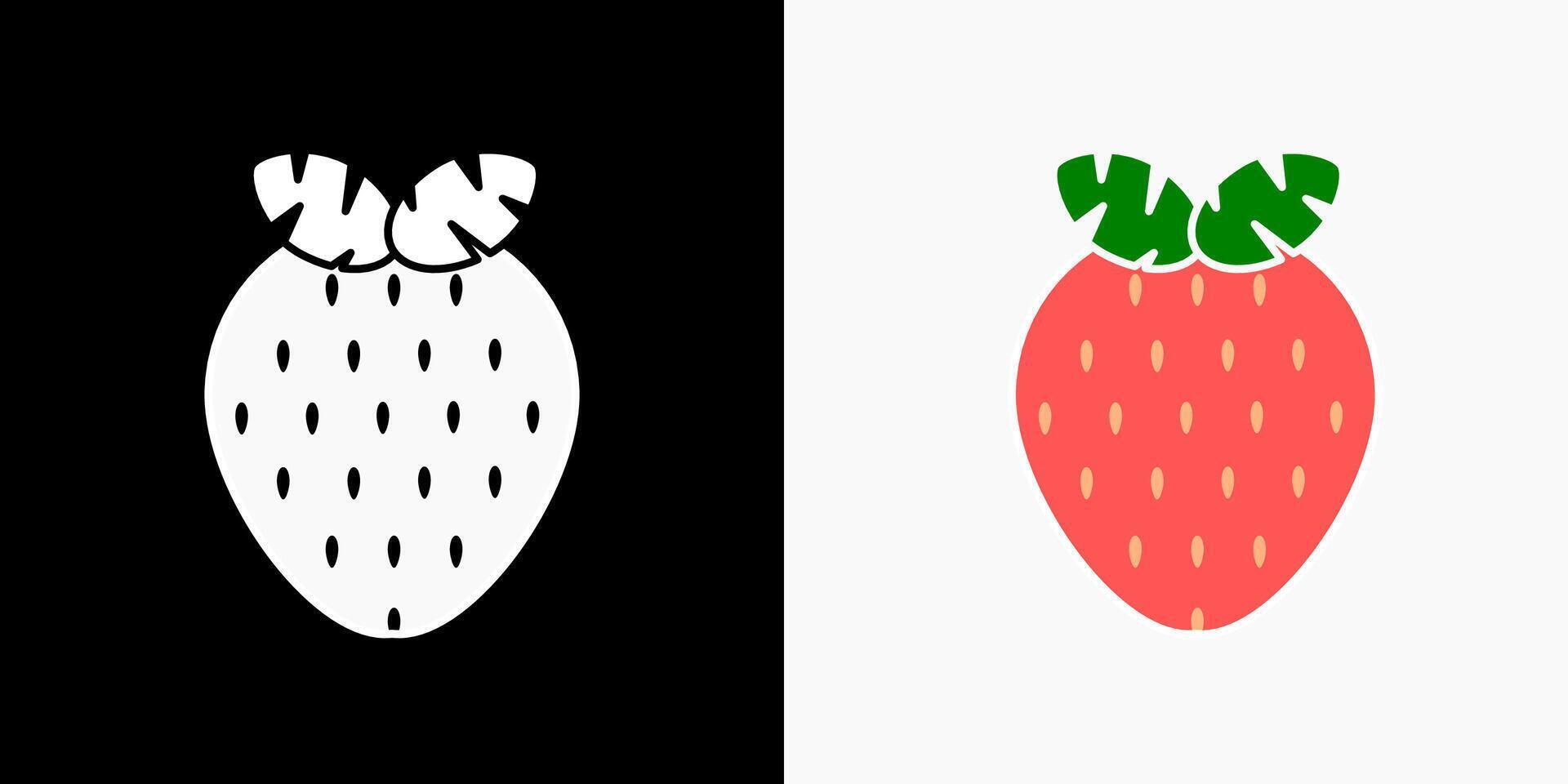 Strawberry icon with leaves designed with outline. Flat strawberry symbol element. Illustration. Fragaria vector