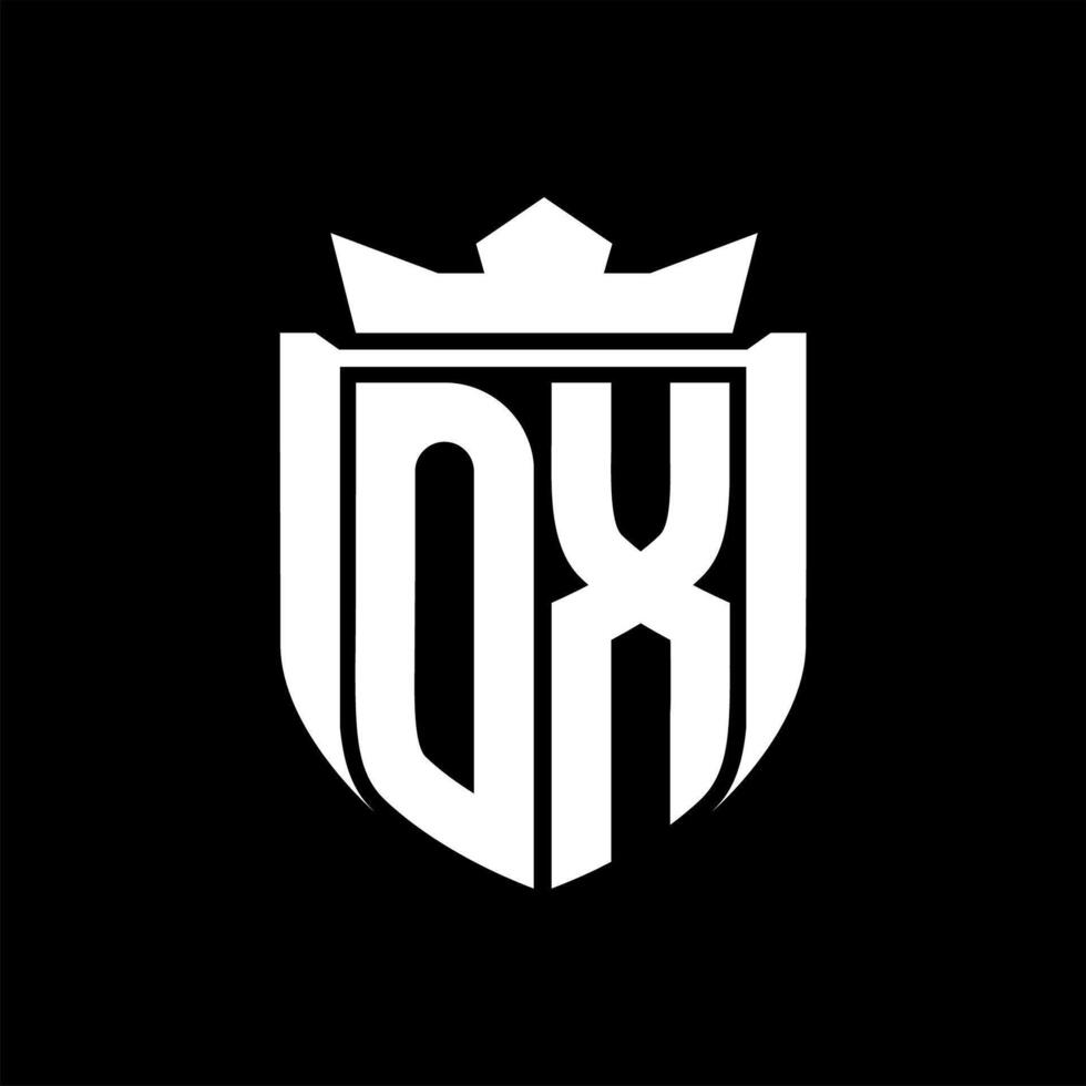 OX Letter logo shield shape inside shield badge crown on black background template design vector