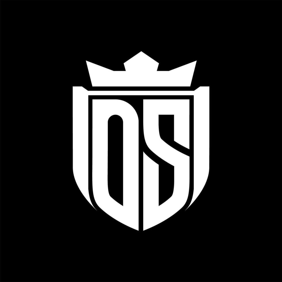 OS Letter logo shield shape inside shield badge crown on black background template design vector