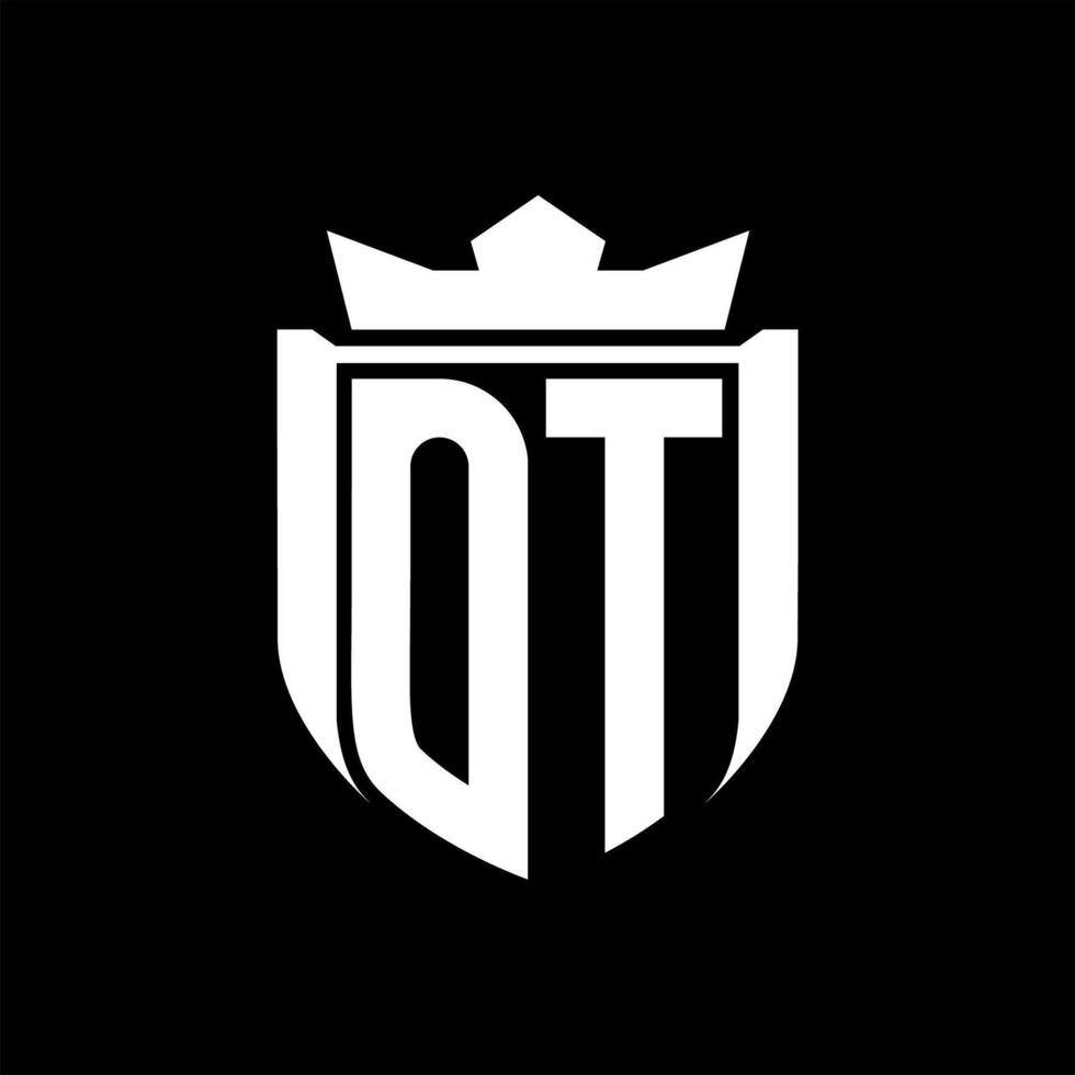 OT Letter logo shield shape inside shield badge crown on black background template design vector