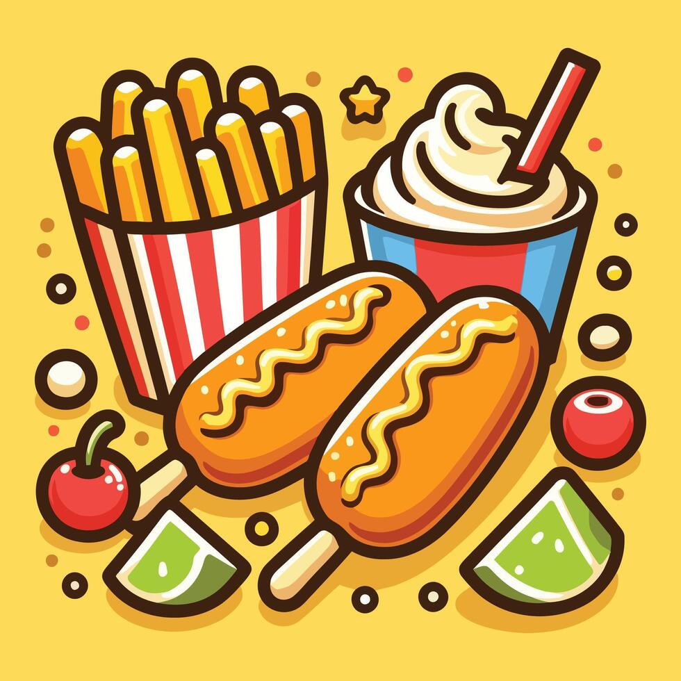 Fast food icon set with fries, hot dogs and soda vector