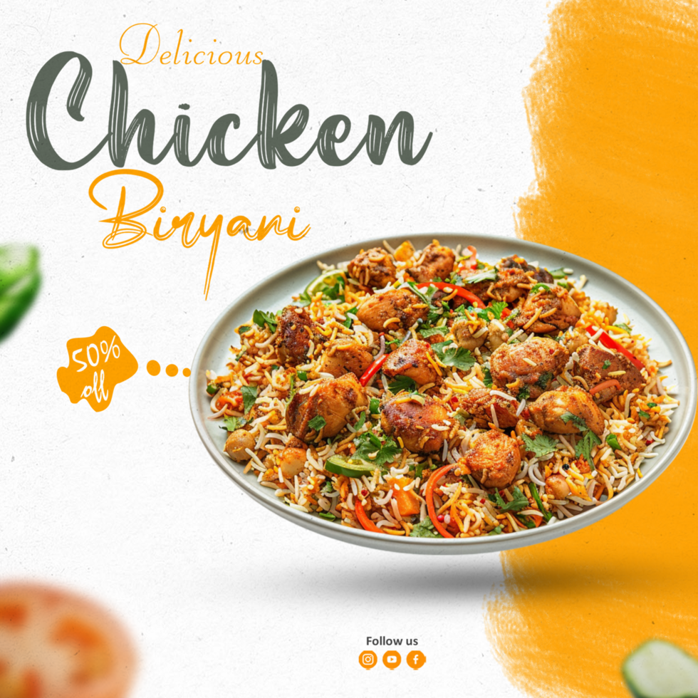 Special Healthy amp Delicious Chicken Biryani Social Media Post Design Template psd