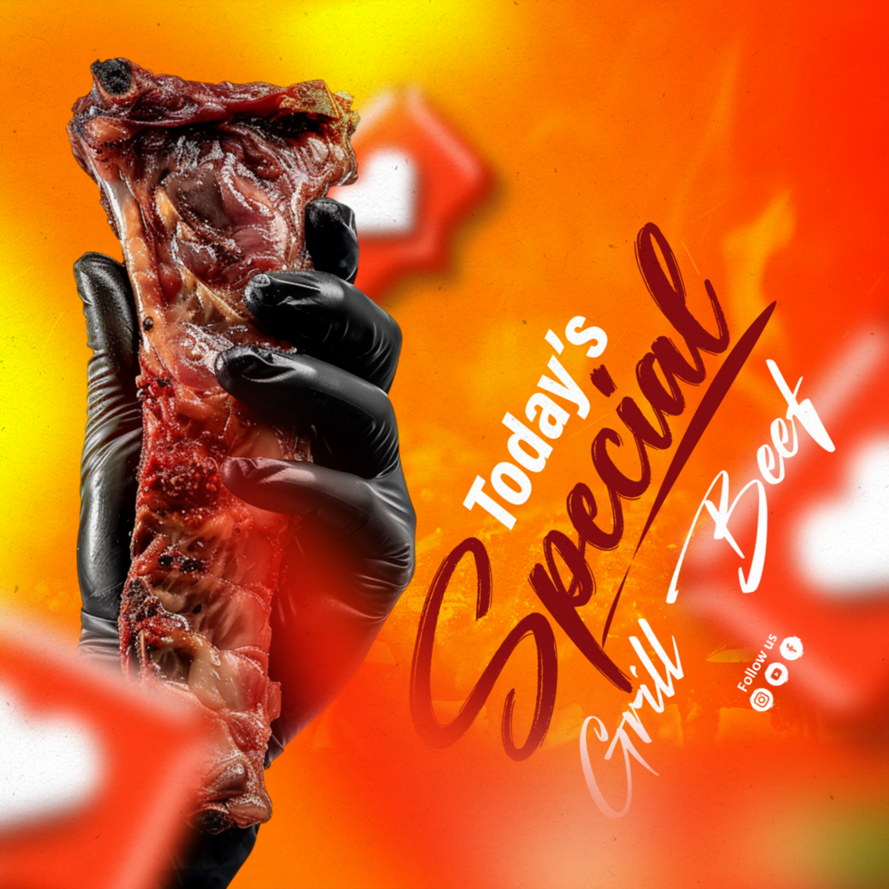 today Grill beef professional social media post and food banner design template psd