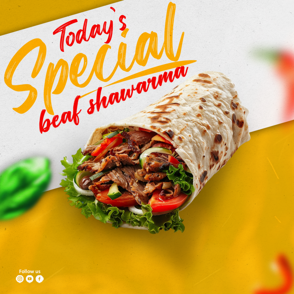 Restaurant social media template for shawarma psd