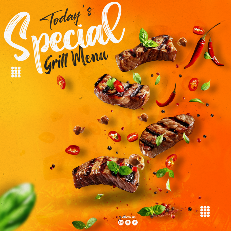 Grill Steak Social Media Promotional Poster psd