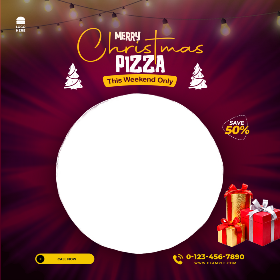 Christmas Pizza Offer Banner Design Template in Square Size for Social Media psd