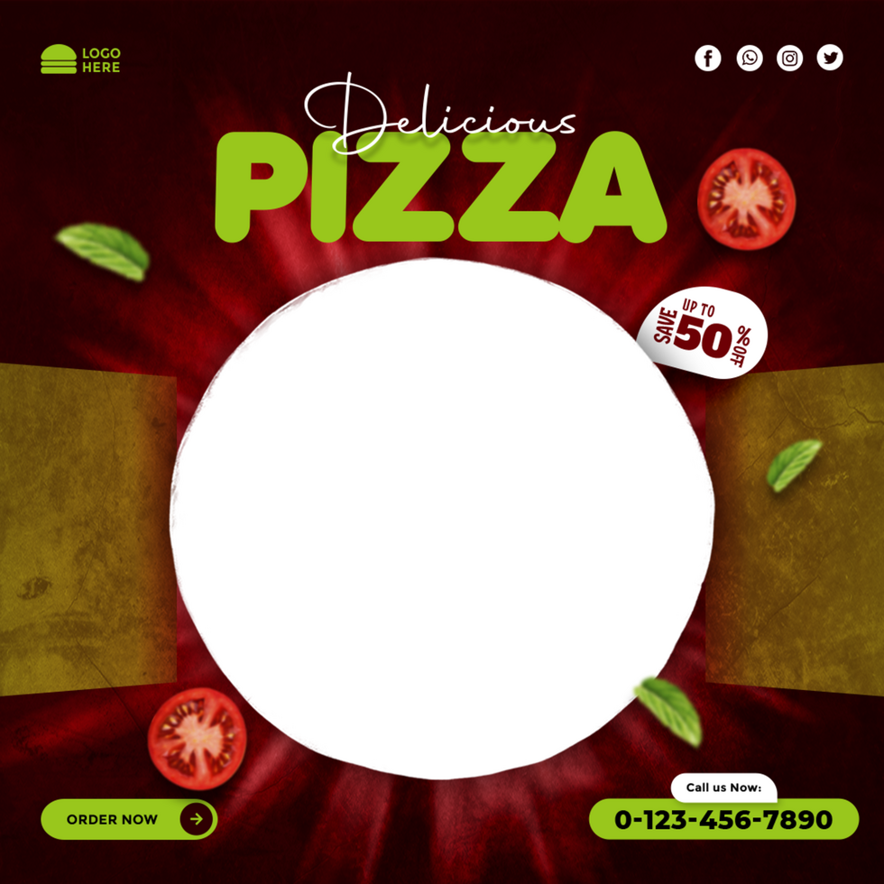 Delicious Pizza Food Menu Square Social Media Banner Design psd