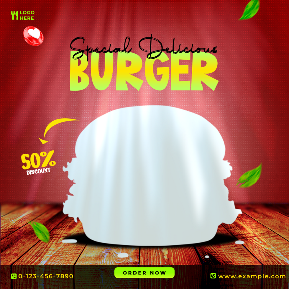 Super Delicious Burger Food Menu Offer in Square Size for Social Media psd
