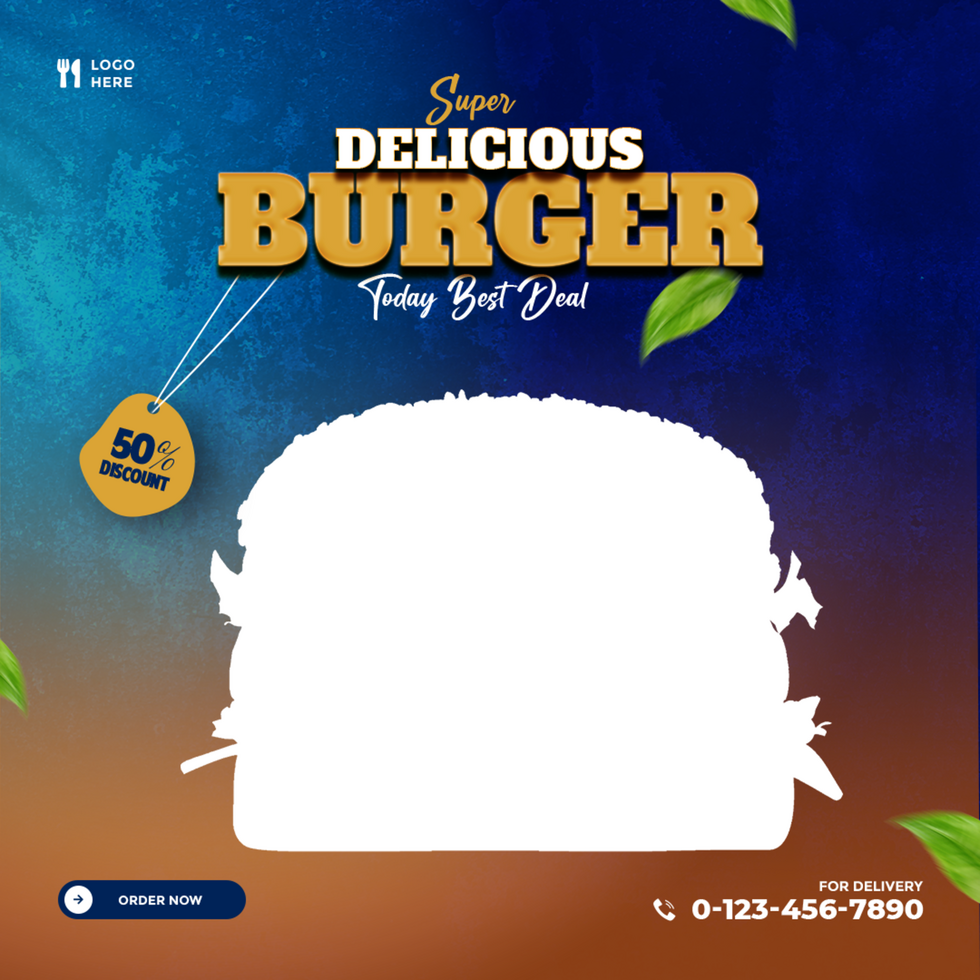 Super Delicious Burger Offer Template Design for Social Media psd