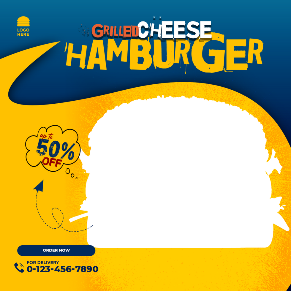 Grilled Cheese Hamburger Offer for Social Media in Square Size psd
