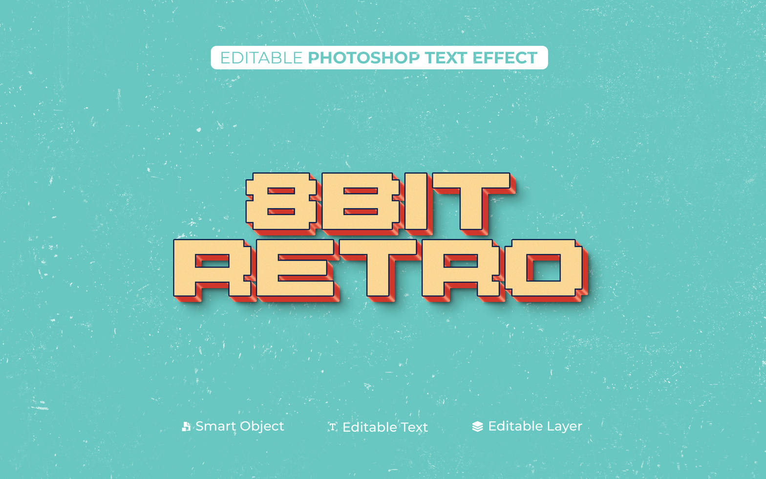 3D Editable 8Bit Retro Text Effect With Texture psd