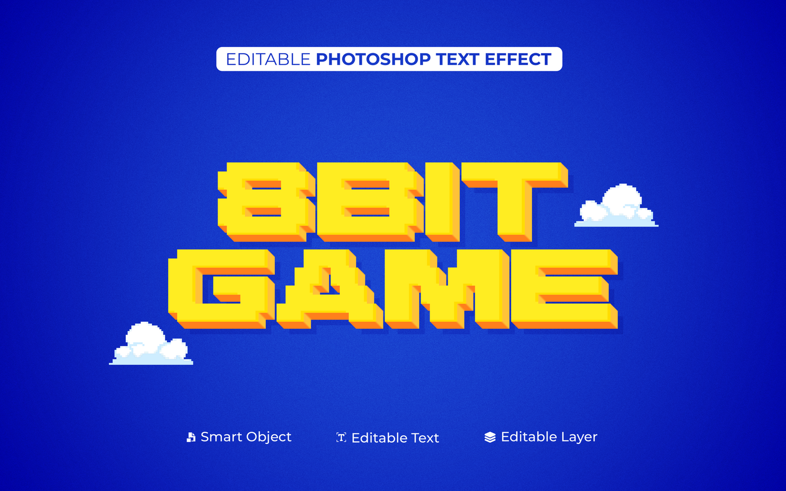 3D Editable Text 8Bit Game Text Effect Blue Background psd