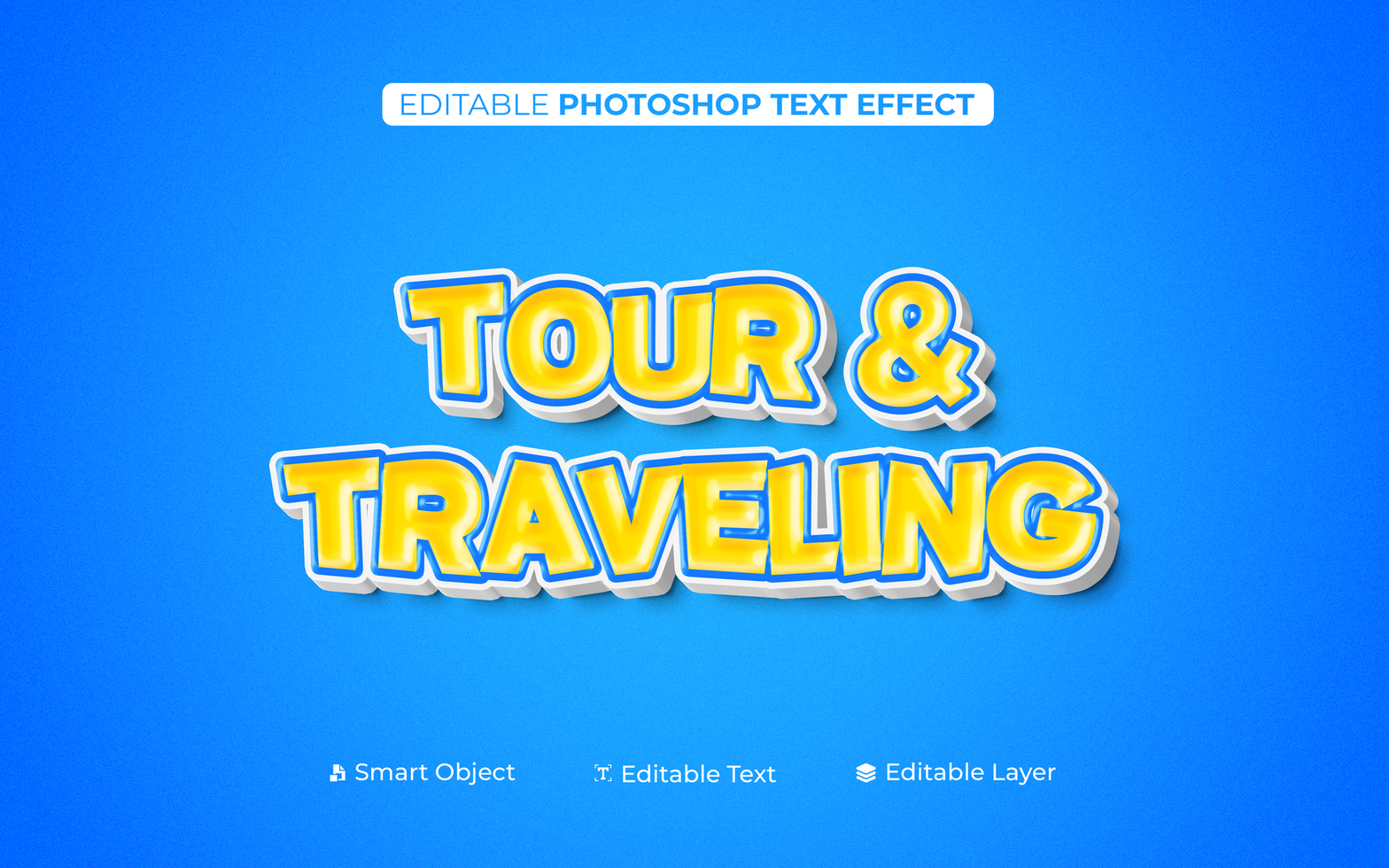 3D Editable Traveling Text Effect With Blue Background psd