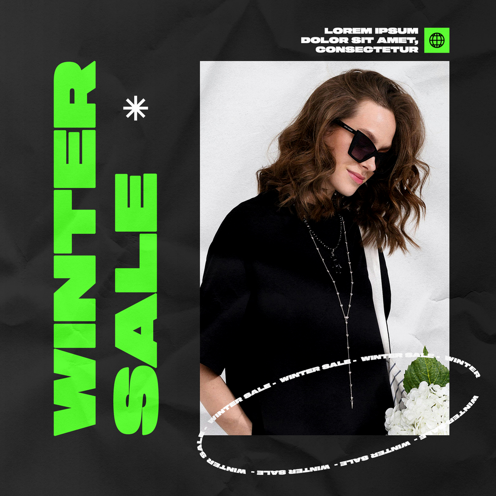 Winter Sale Social Media Instagram Post Template Green And Black Theme psd