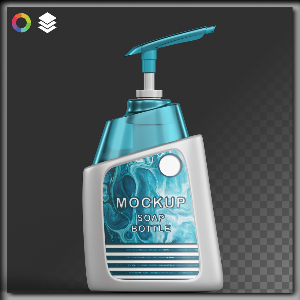 Realistic 3D Mockup Soap Bottle - Front View, Fully Editable, Transparent Background psd