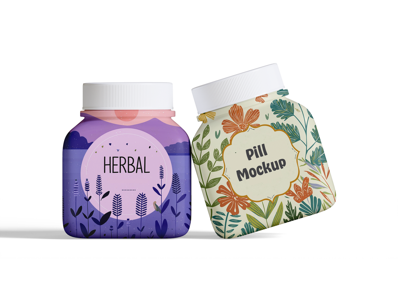 Stand two pill square bottle mockup editable psd