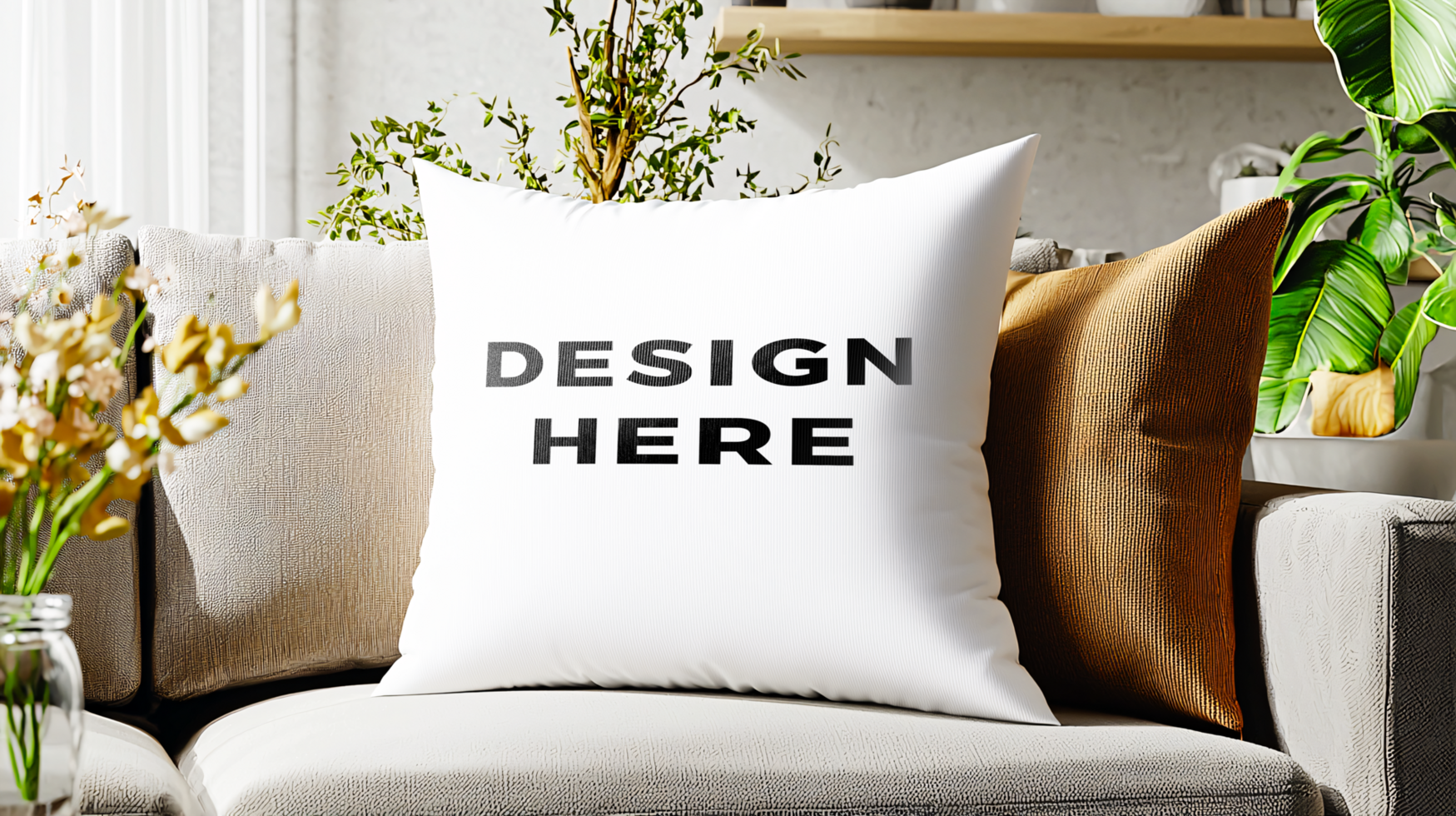Pillow mockup on stylish couch for branding and design placement psd