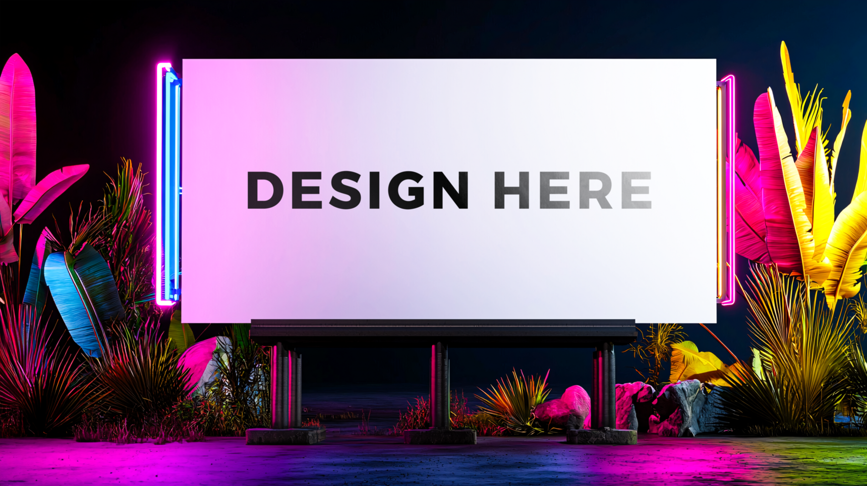 Billboard mockup with futuristic neon lighting for branding and marketing psd