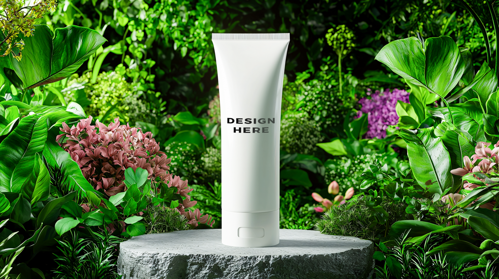 Cosmetic cream tube mockup set in botanical garden for sustainable branding psd