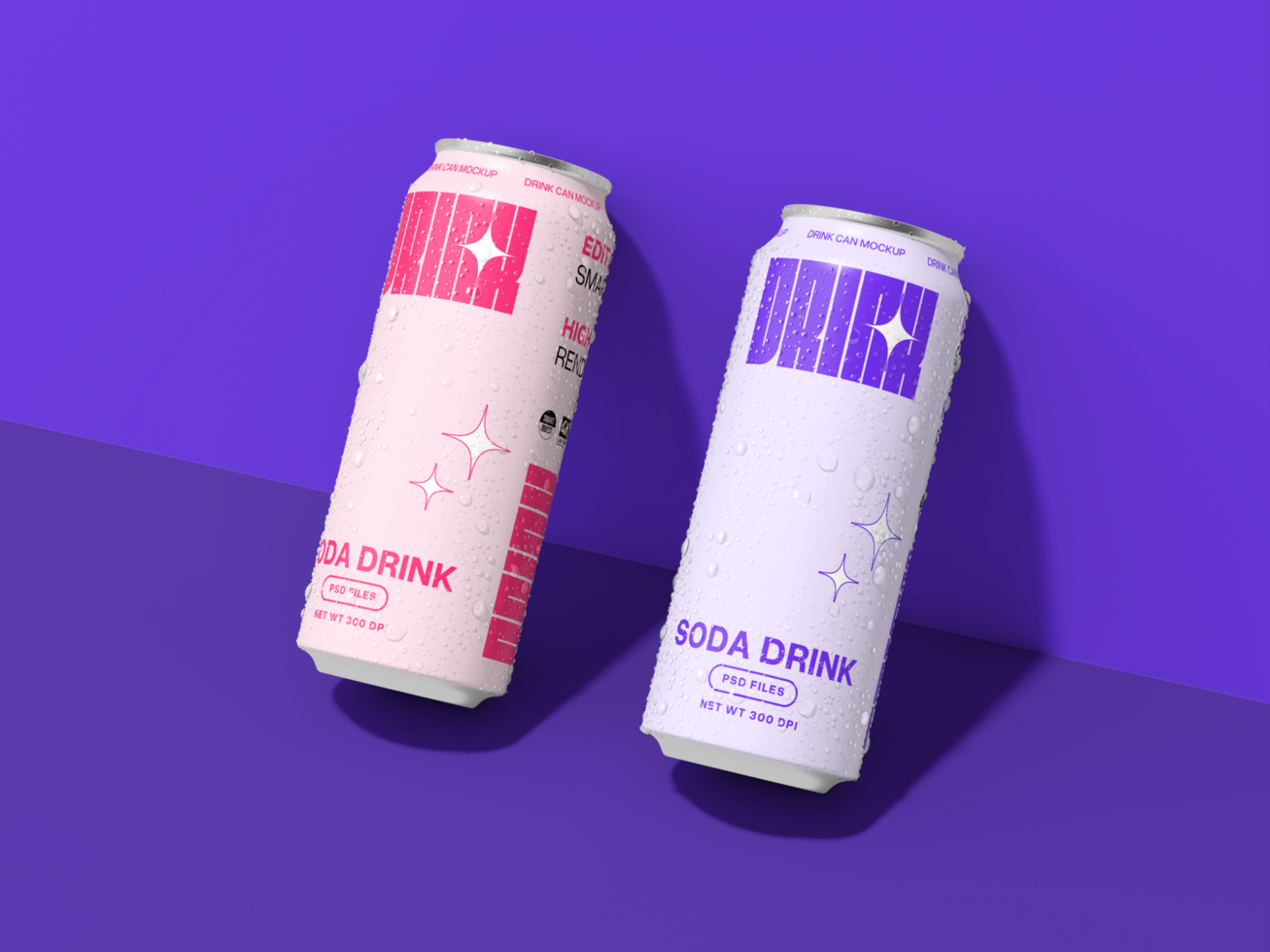 Two Drinks Can Mockup 3D Render psd