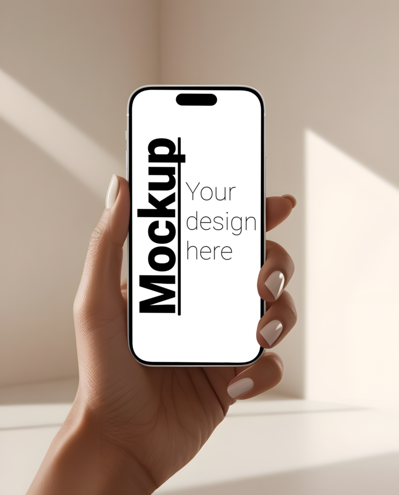 Phone Mockup Held by Woman on Soft Light-Colored Background psd