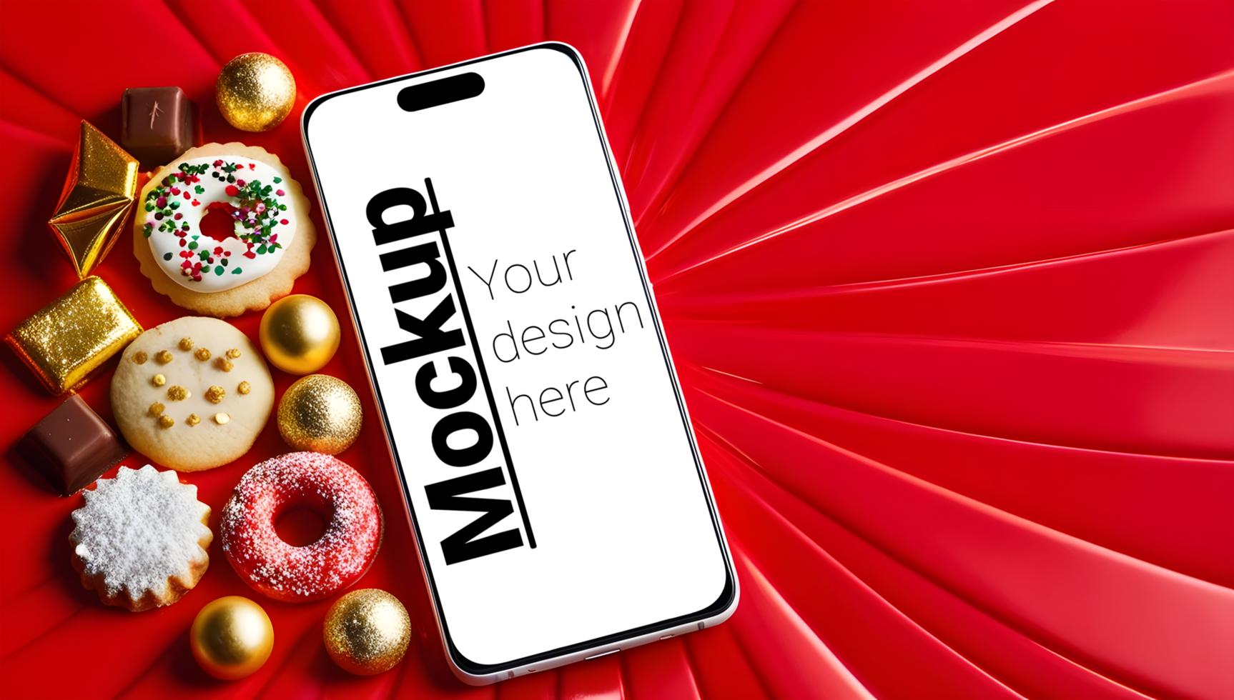 Holiday Phone Display with Christmas Cookies and Decorations psd
