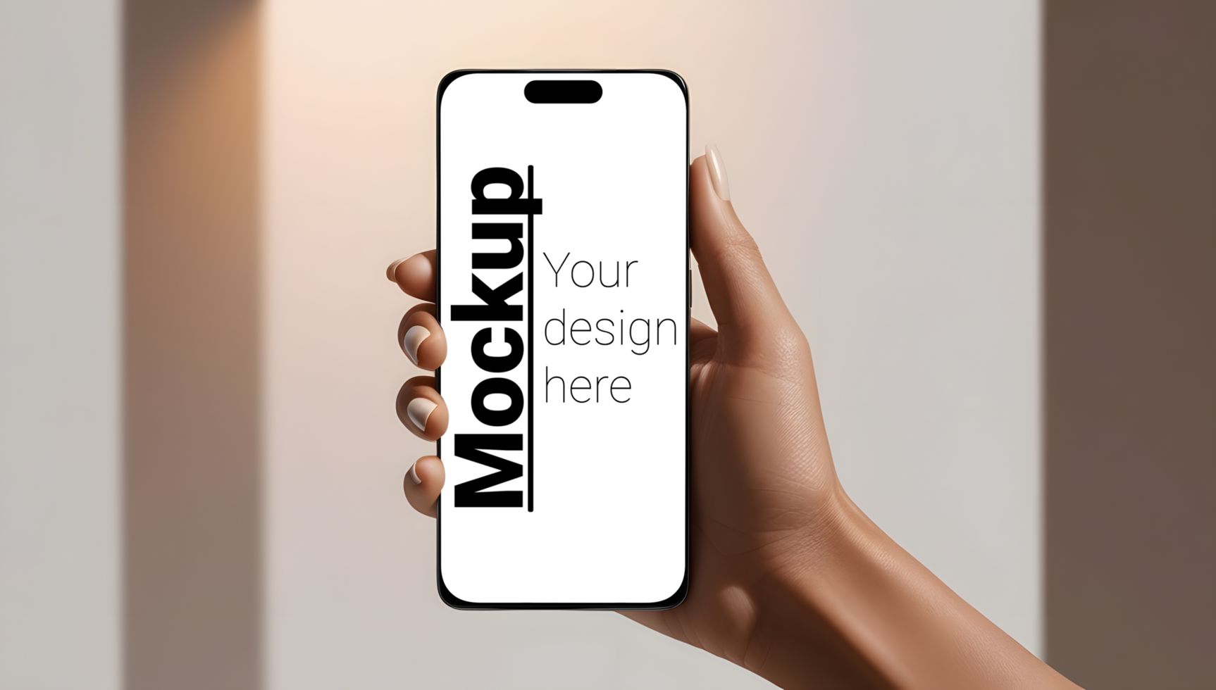 Phone Mockup with Womans Hand on Elegant LightColored Backdrop psd