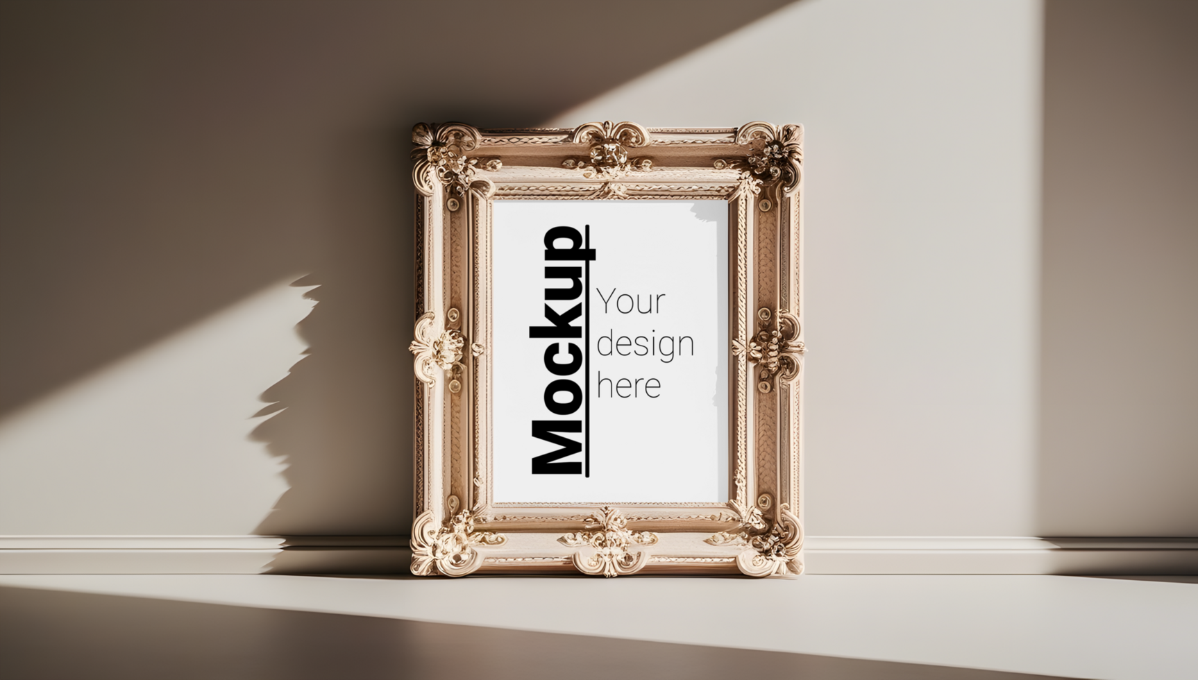 Ornate Vintage Frame Mockup with Light, Elegant Backdrop psd