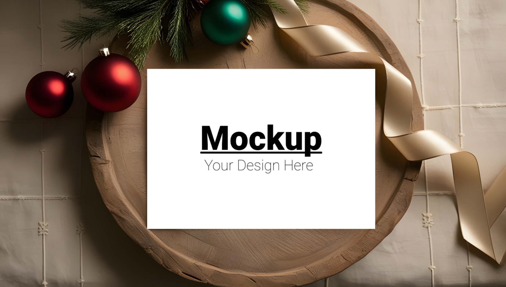 Festive Christmas Card Display with Holly Berries and Simple Plate psd