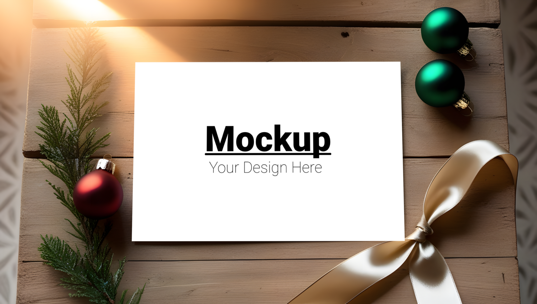 Christmas Card Mockup with Holly and Minimalist Plate Background psd