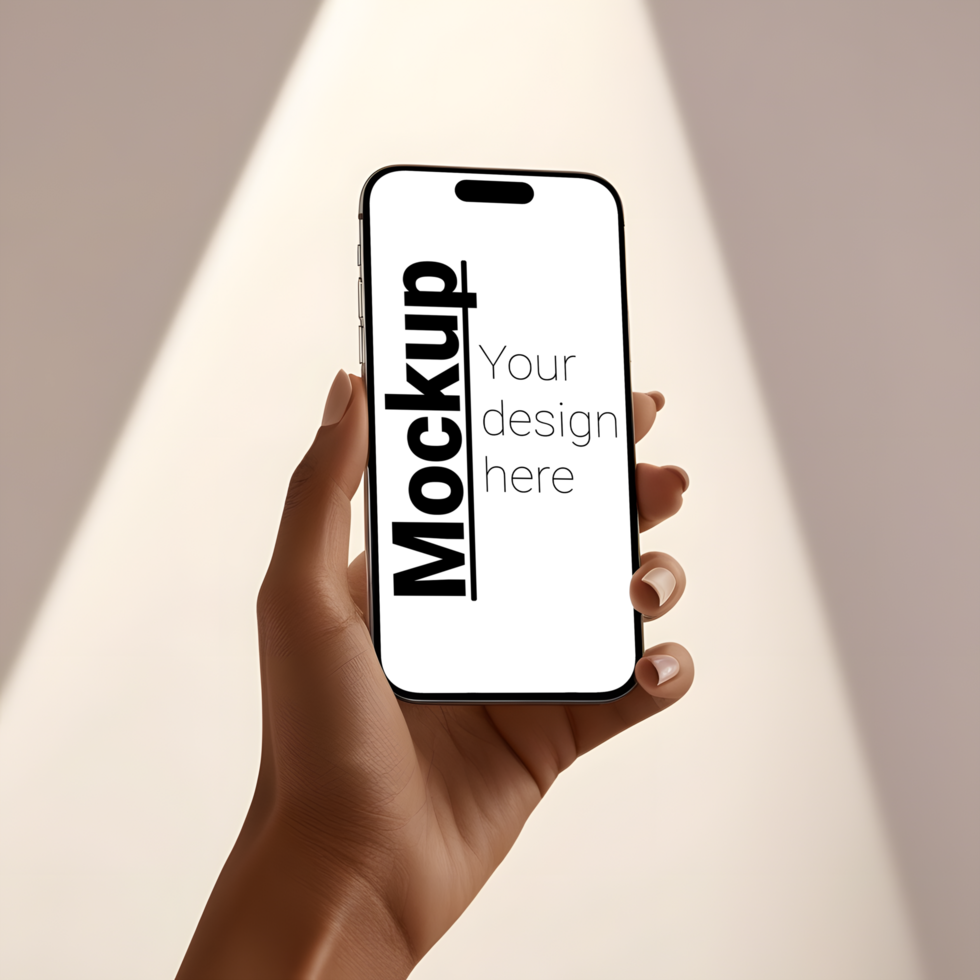 Modern Phone Mockup in Womans Hand on Minimal Light Background psd