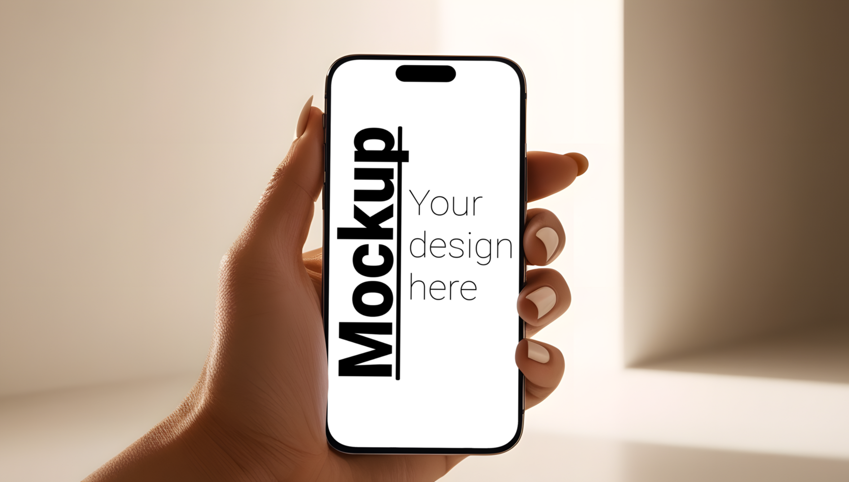 Modern Phone in Womans Hand on Clean Minimal Light Background psd